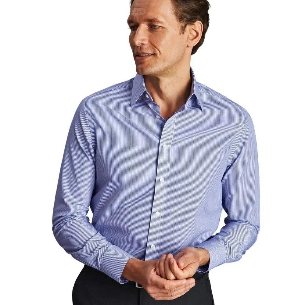 EUC Charles Tyrwhitt Non-Iron Bengal Blue Diagonal Stripe Button Down Shirt